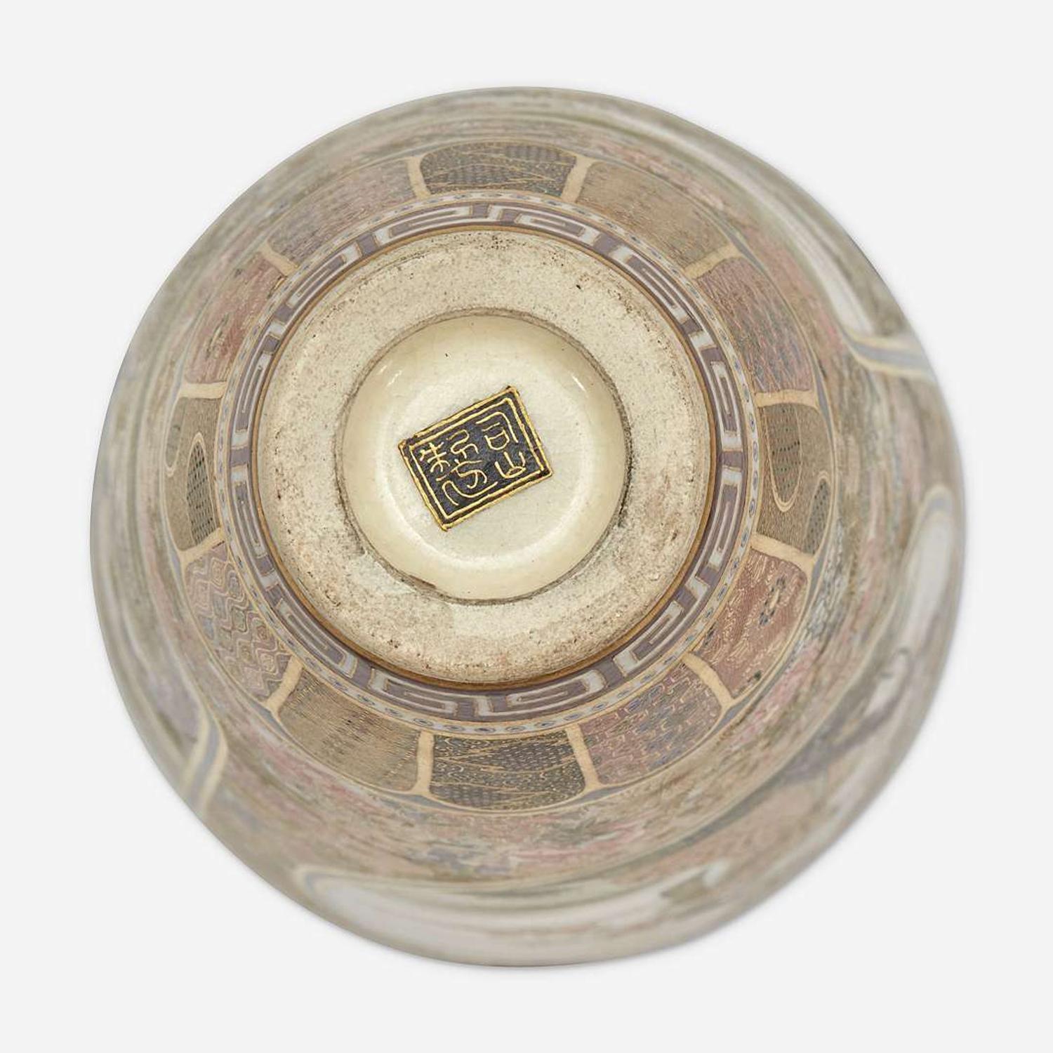 A Japanese Satsuma-type enameled pottery cabinet vase, Shizan Meiji period
