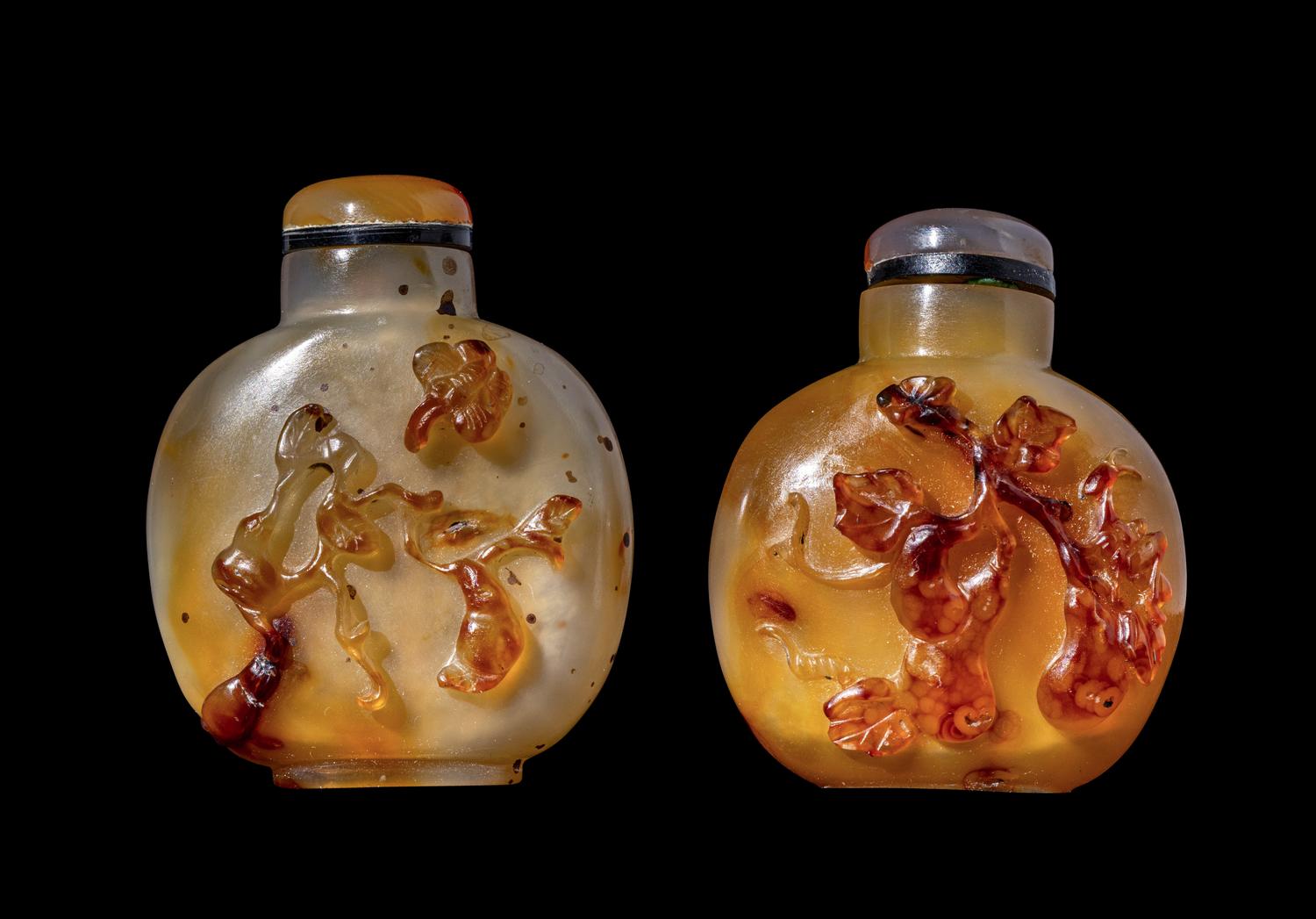 Two Chinese Carved Agate Snuff Bottles
