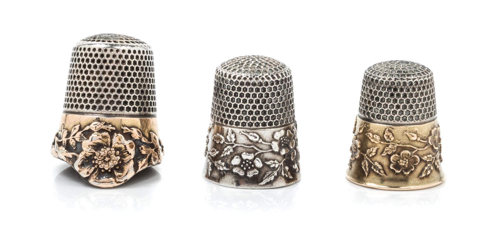 Three American Silver Thimbles, Ketcham & McDougall, New York, NY, comprising a Dropped Rim example having a knurled top and body above