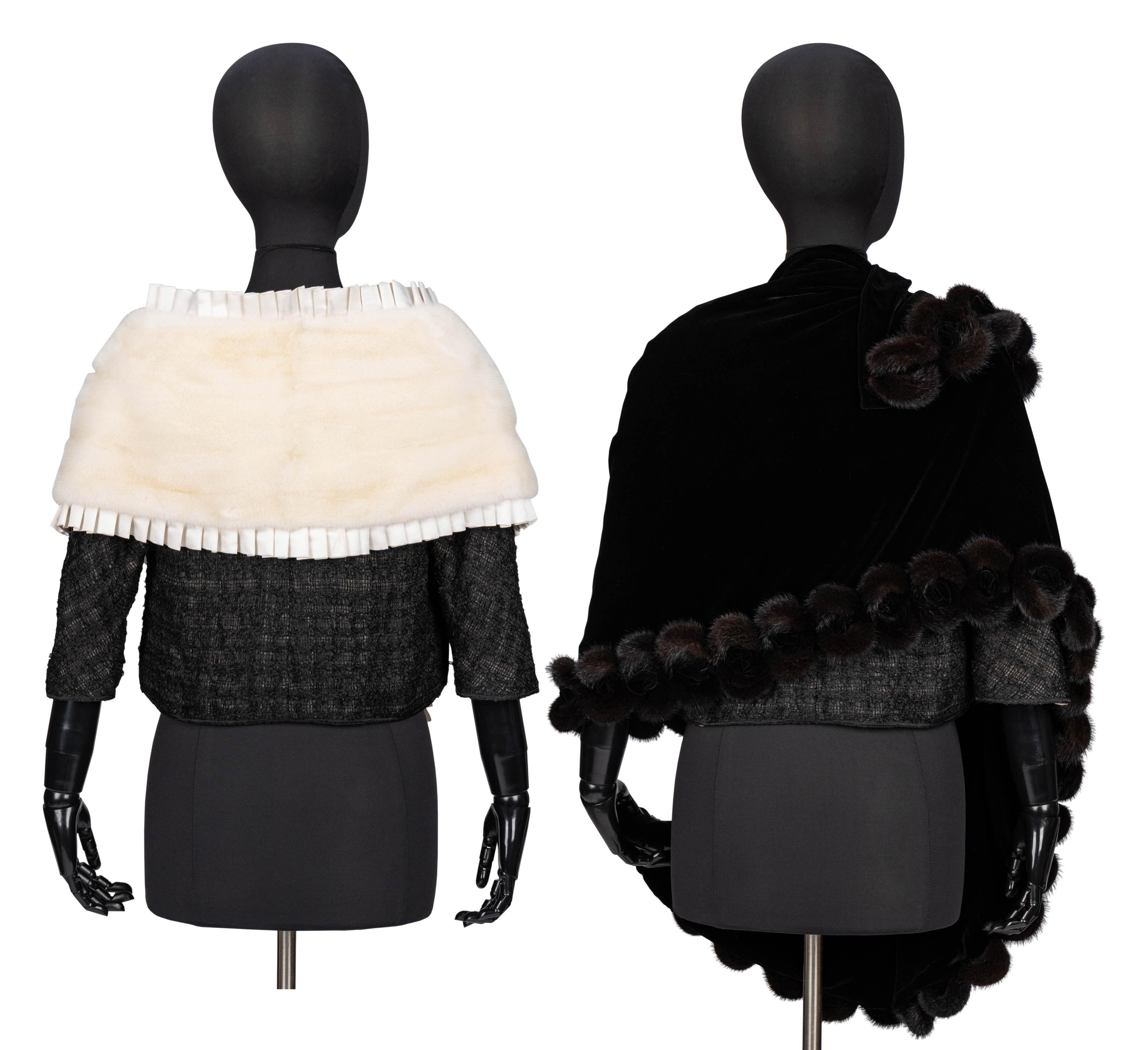 A Fur Stole & a Fur-Trimmed Velvet Wrap