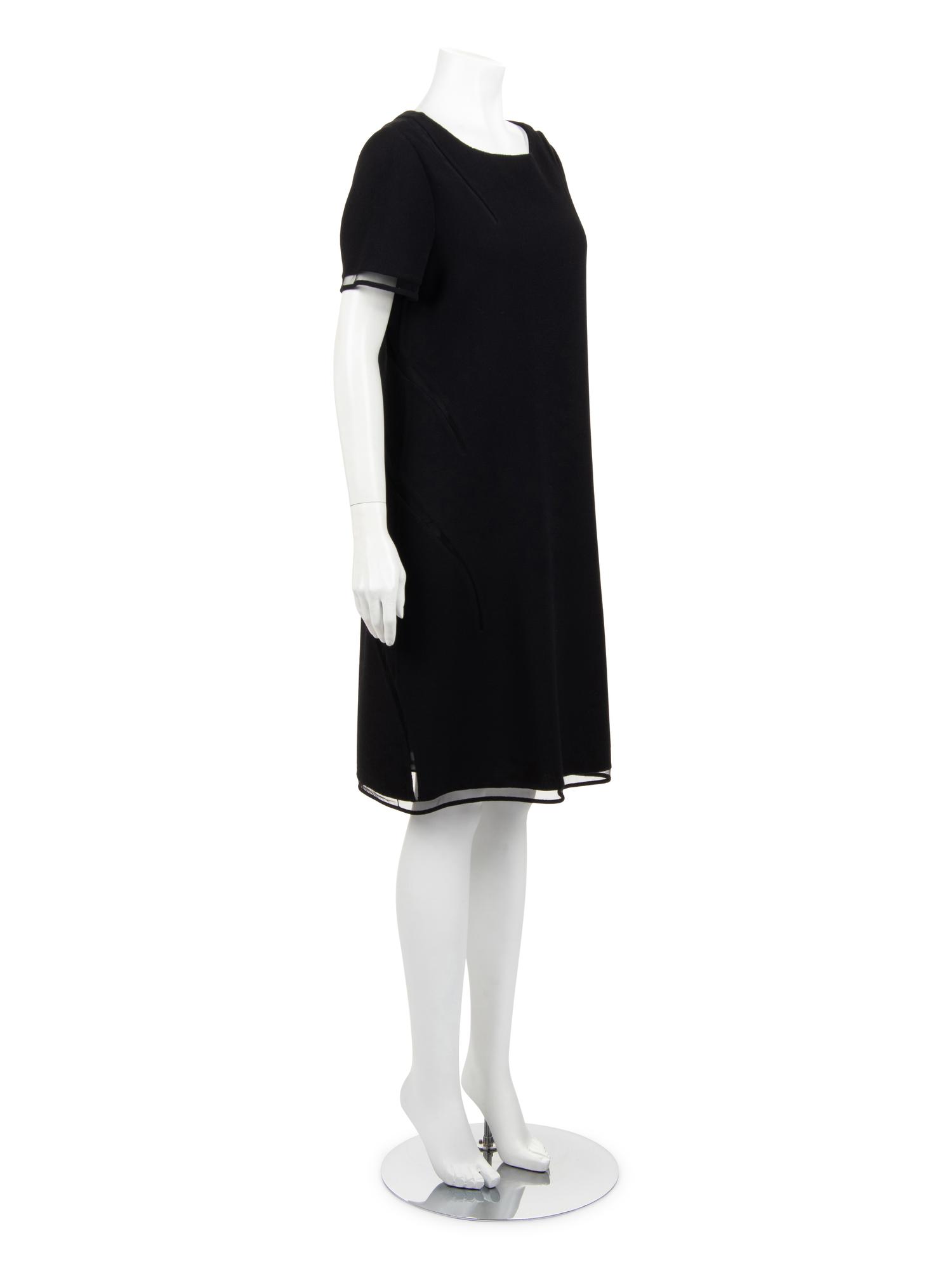 Ralph Rucci Wool Crepe Short Sleeve Dress with Net Inserts