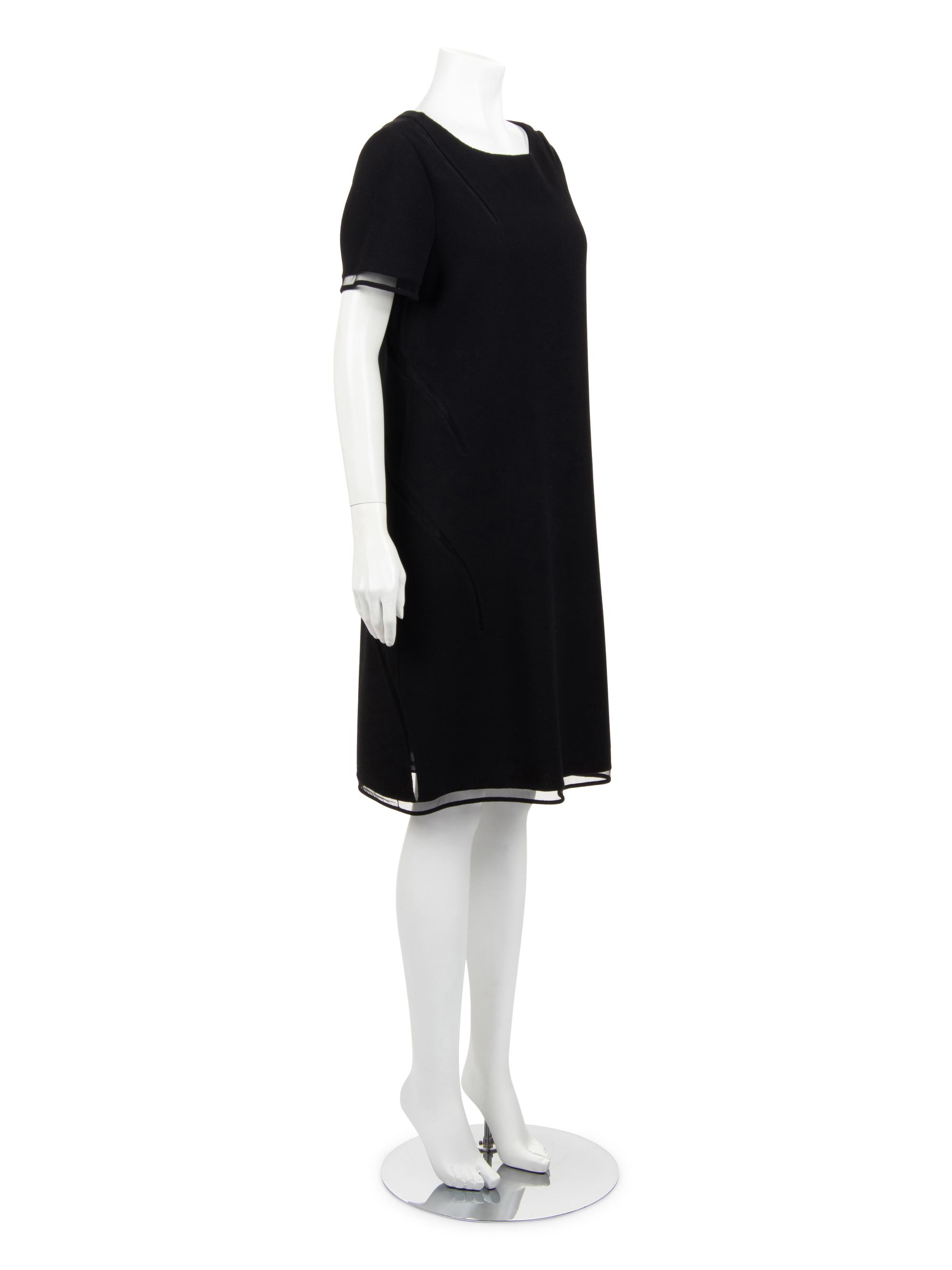 Ralph Rucci Wool Crepe Short Sleeve Dress with Net Inserts