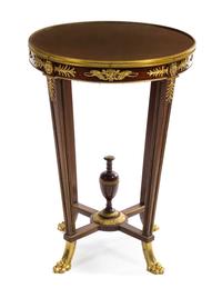 An Empire Style Gilt Bronze Mounted Mahogany Gueridon Height 30 x diameter of top 21 1/2 inches. — LATE 19TH CENTURY