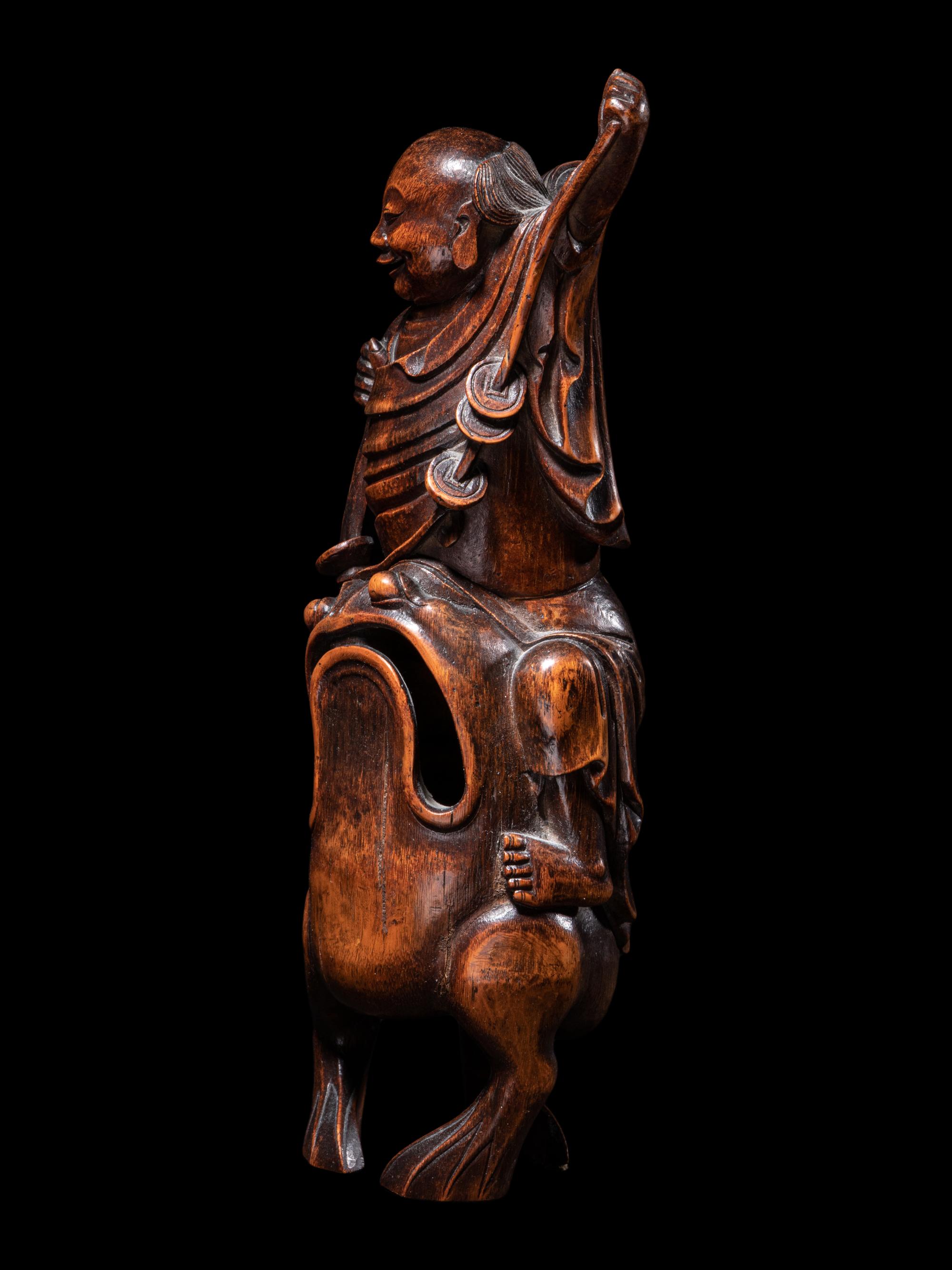 A Chinese Bamboo Figural Group of Immortal Liu Hai and Three-Legged Toad