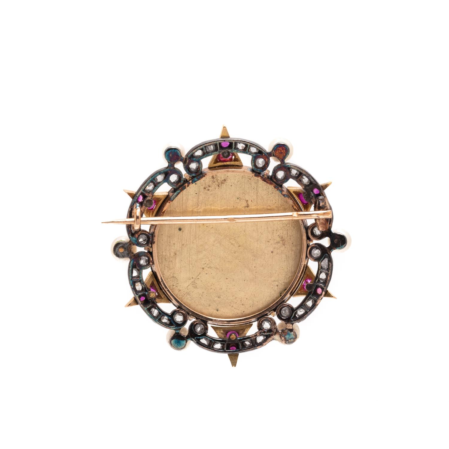 FRENCH, ANTIQUE, DIAMOND AND GEMSTONE PORTRAIT MINIATURE BROOCH