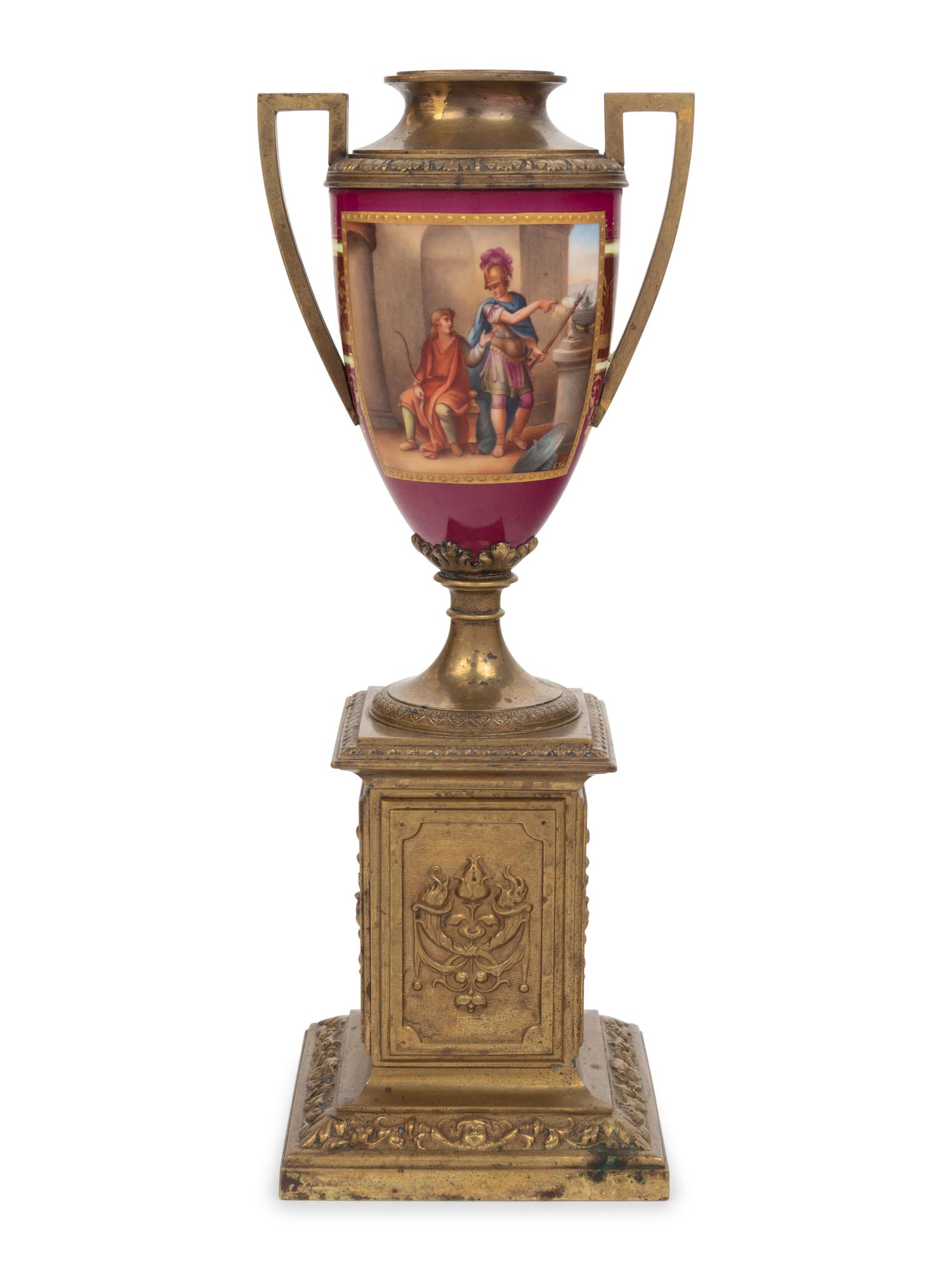 A Vienna Style Gilt Bronze Mounted Porcelain Urn