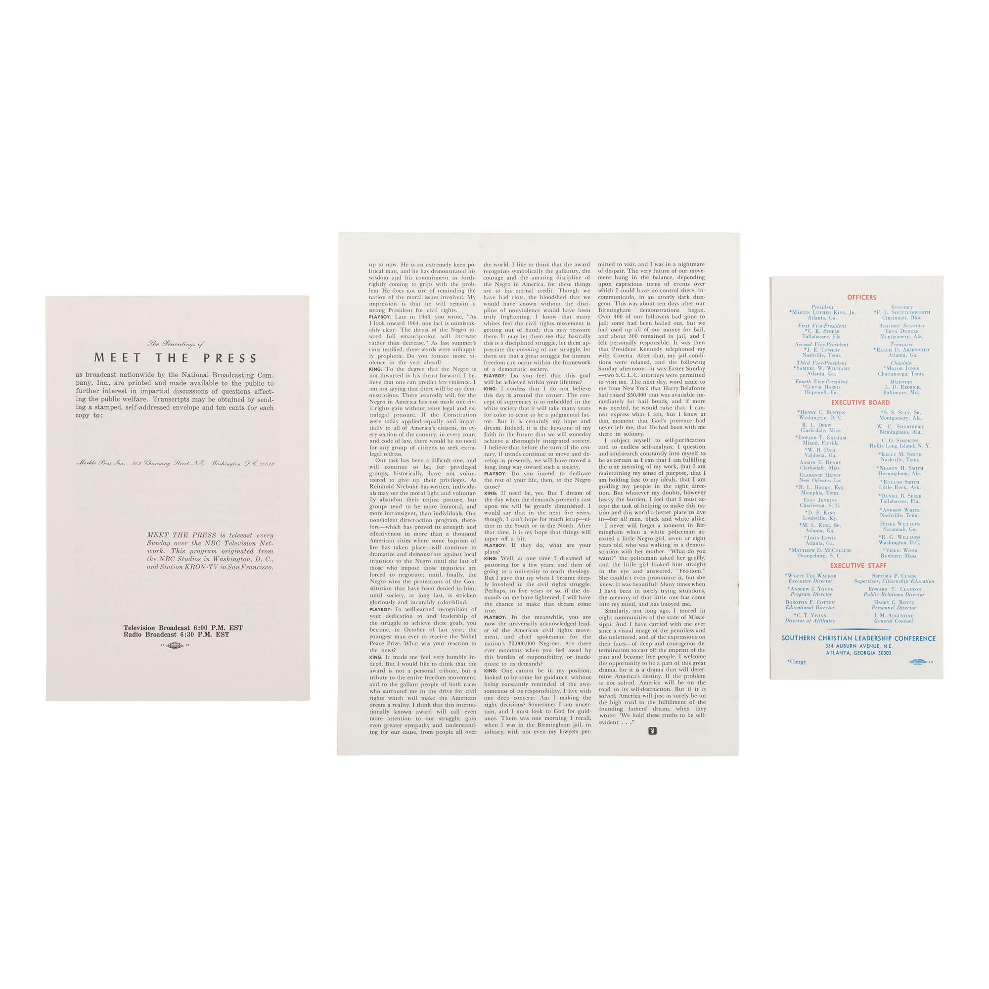 [African-Americana] (King, Martin Luther, Jr.) Group of 8 items incl. SCLC Pamphlet and Interviews.
