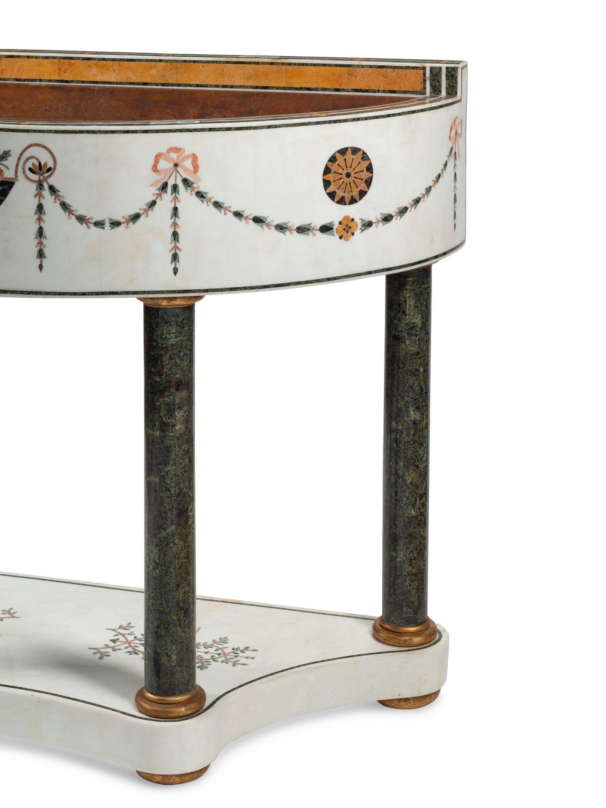 An Italian Marble and Pietra Dura Jardiniere with Liner