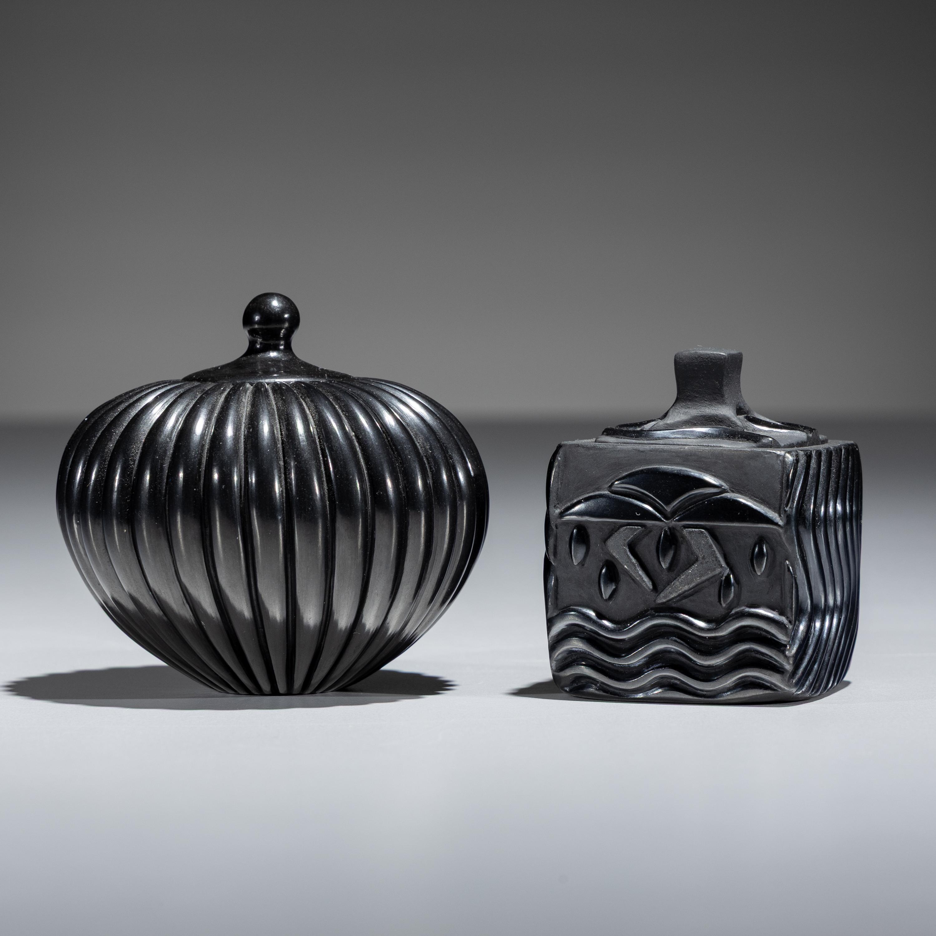 Carved Blackware Pottery Jars