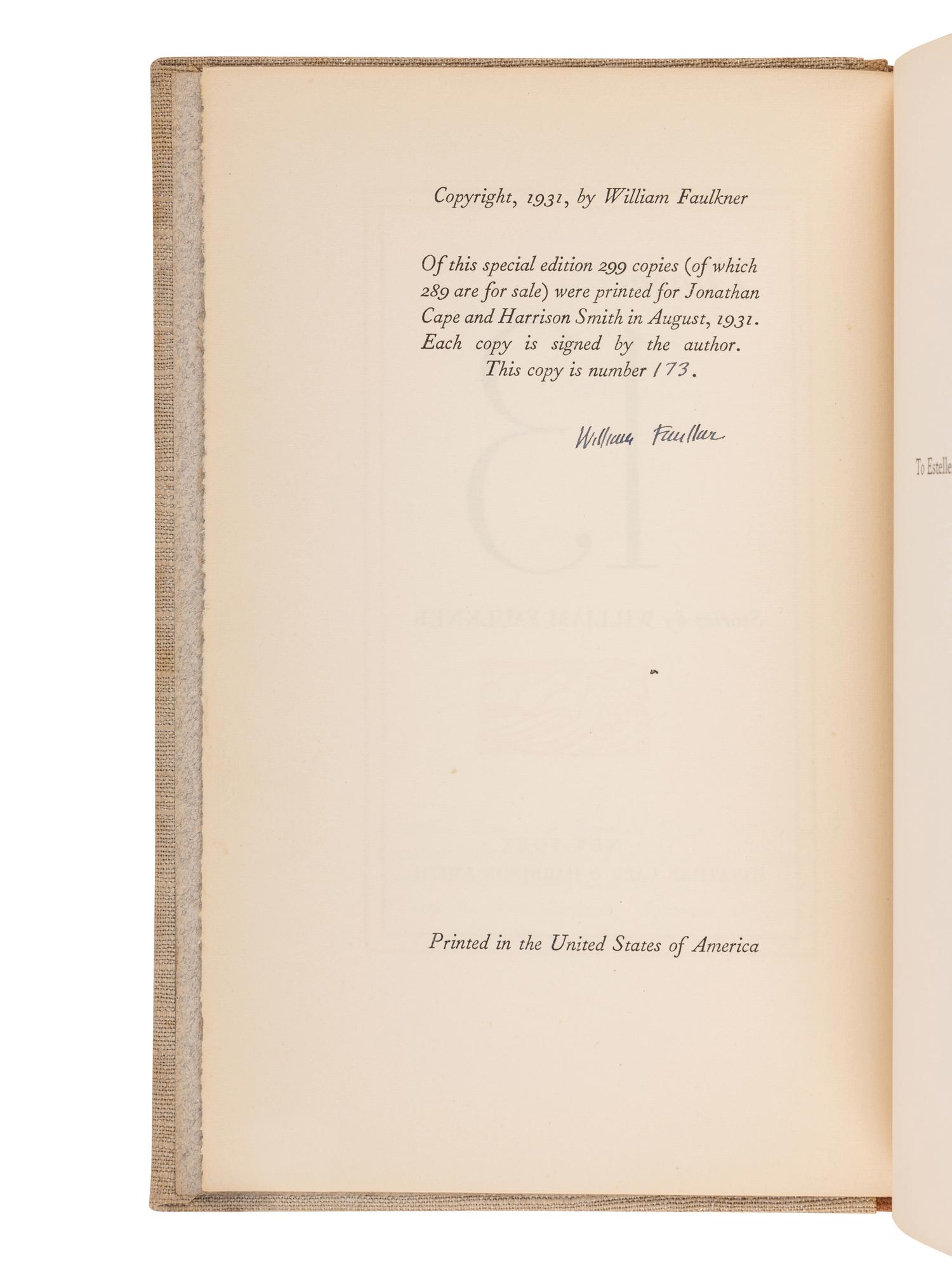 FAULKNER, William (1897-1962). These 13 . New York: Johnathan Cape & Harrison Smith, 1931.