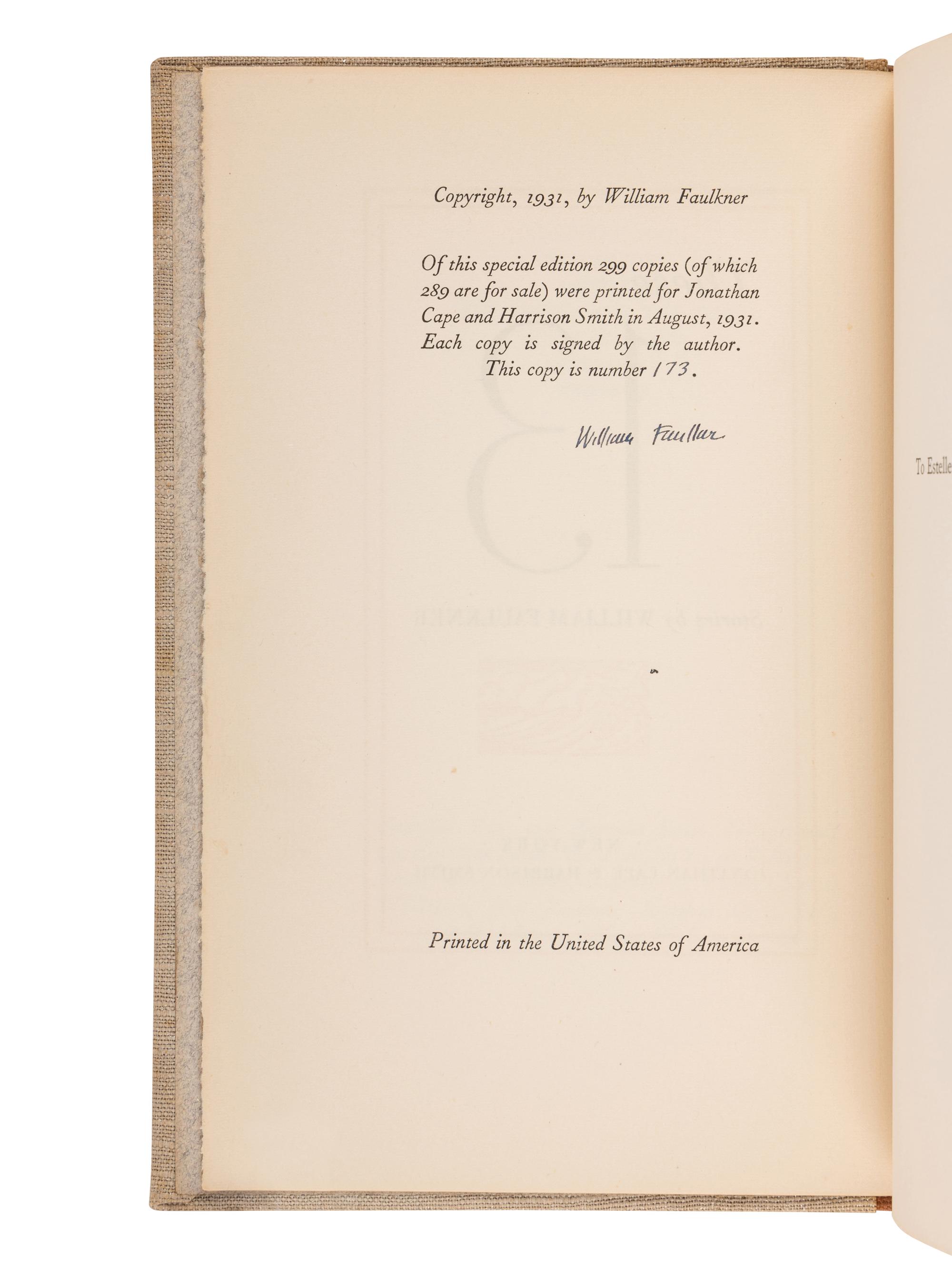 FAULKNER, William (1897-1962). These 13 . New York: Johnathan Cape & Harrison Smith, 1931.