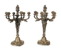 A Pair of French Silvered Bronze Six-Light Candelabra
