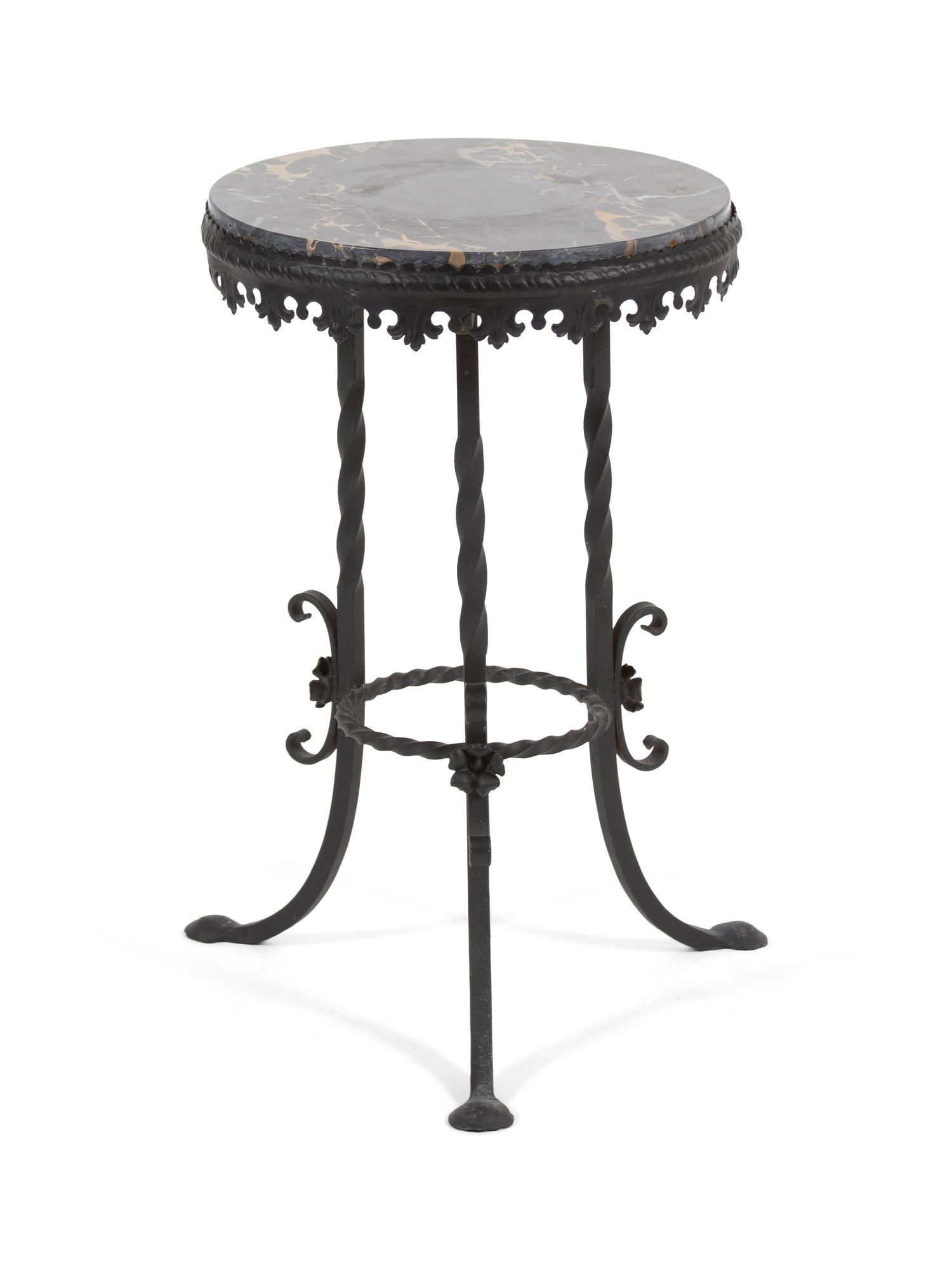 A Mizner Style Marble Top Wrought Iron Side Table — FIRST QUARTER 20TH CENTURY