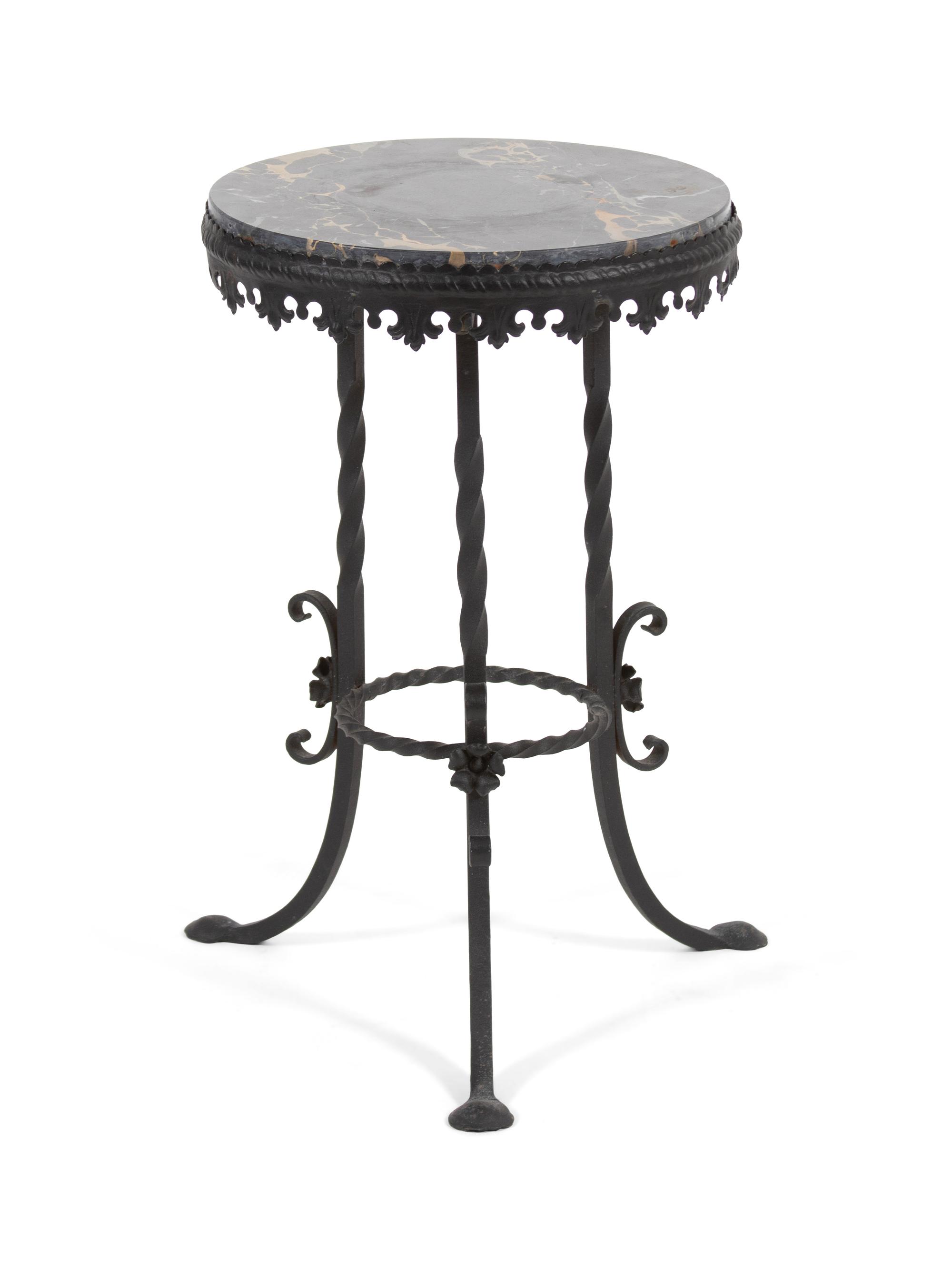 A Mizner Style Marble Top Wrought Iron Side Table — FIRST QUARTER 20TH CENTURY
