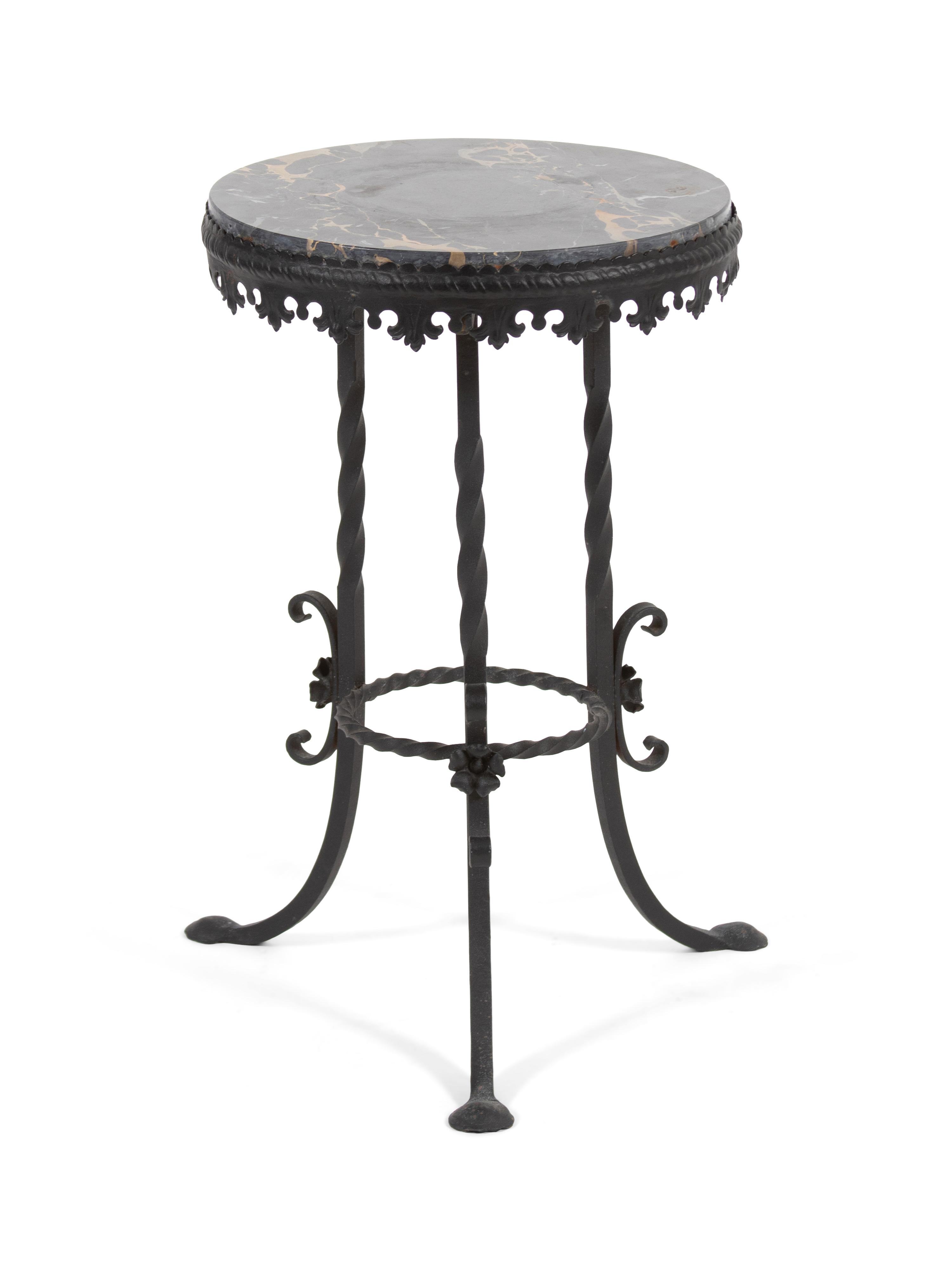 A Mizner Style Marble Top Wrought Iron Side Table — FIRST QUARTER 20TH CENTURY
