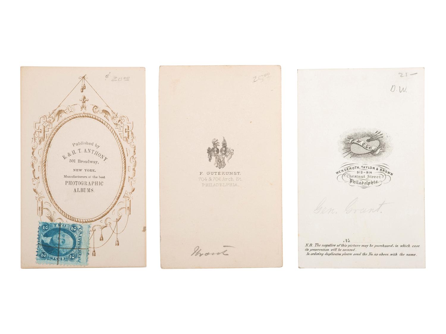[CIVIL WAR]. A group of 3 CDVs of Ulysses S. Grant as Lieutenant General, including: