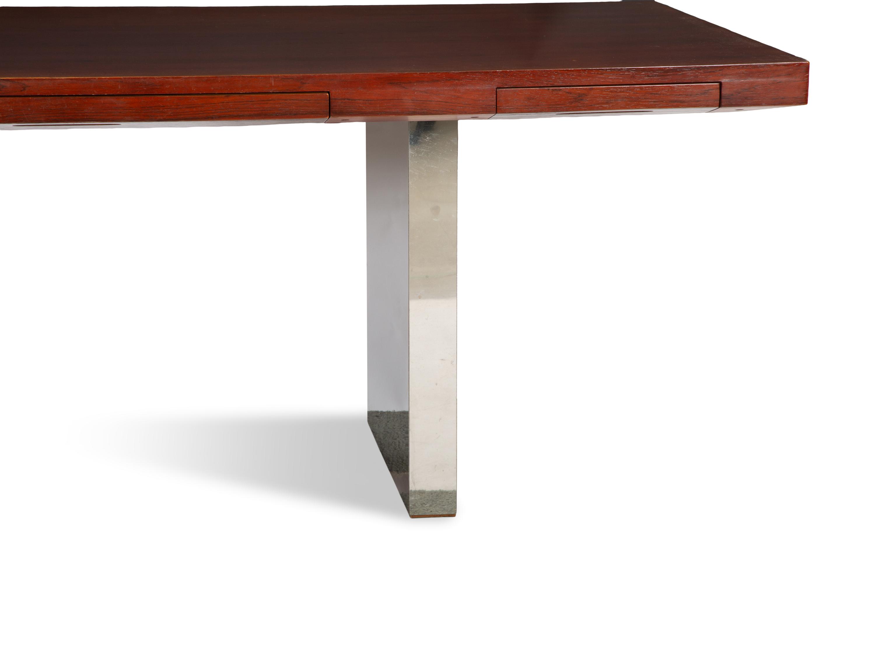 An Edward Wormley For Dunbar Rosewood and Polished Steel Model #4412 Executive Desk