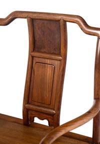 A Pair of Chinese Huanghuali and Burlwood Continuous Yoke Back Armchairs, Nanguanmaoyi