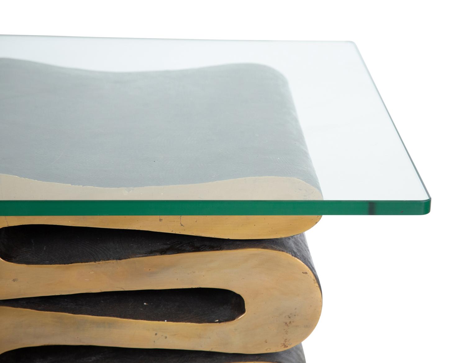 A Gilt Bronze and Glass Low Table After a Frank Gehry Design