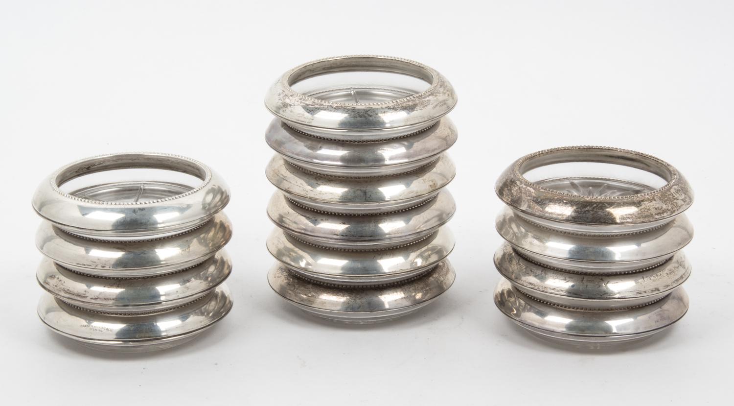 A Set of Fourteen American Silver Mounted Glass Coasters Diameter 3 7/8 inches. — Frank M. Whiting