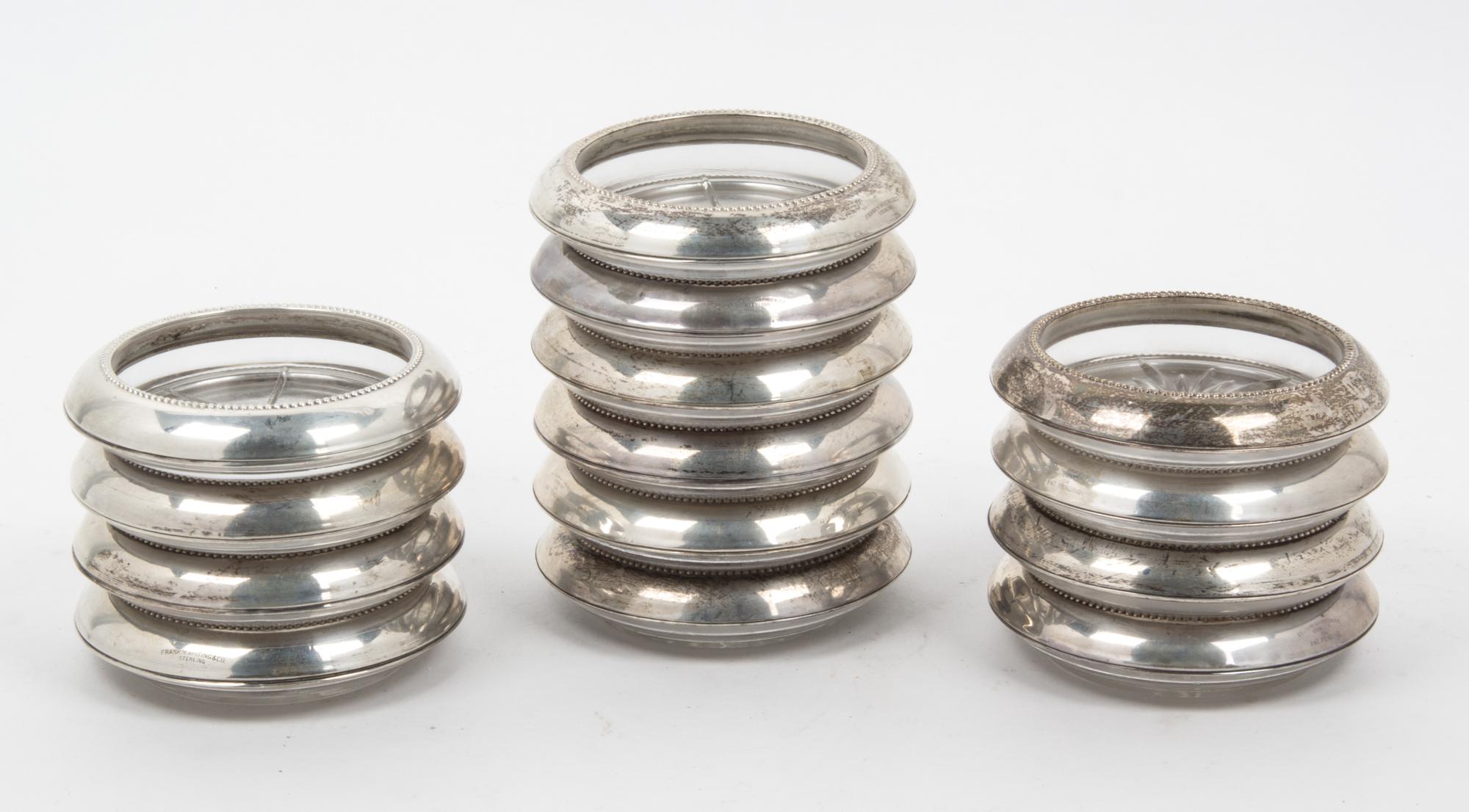 A Set of Fourteen American Silver Mounted Glass Coasters Diameter 3 7/8 inches. — Frank M. Whiting