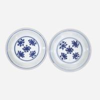 A pair of Chinese blue and white "floral" dishes 青花瓷花卉盘 Wanli six-character marks, but probably later ????? ?????