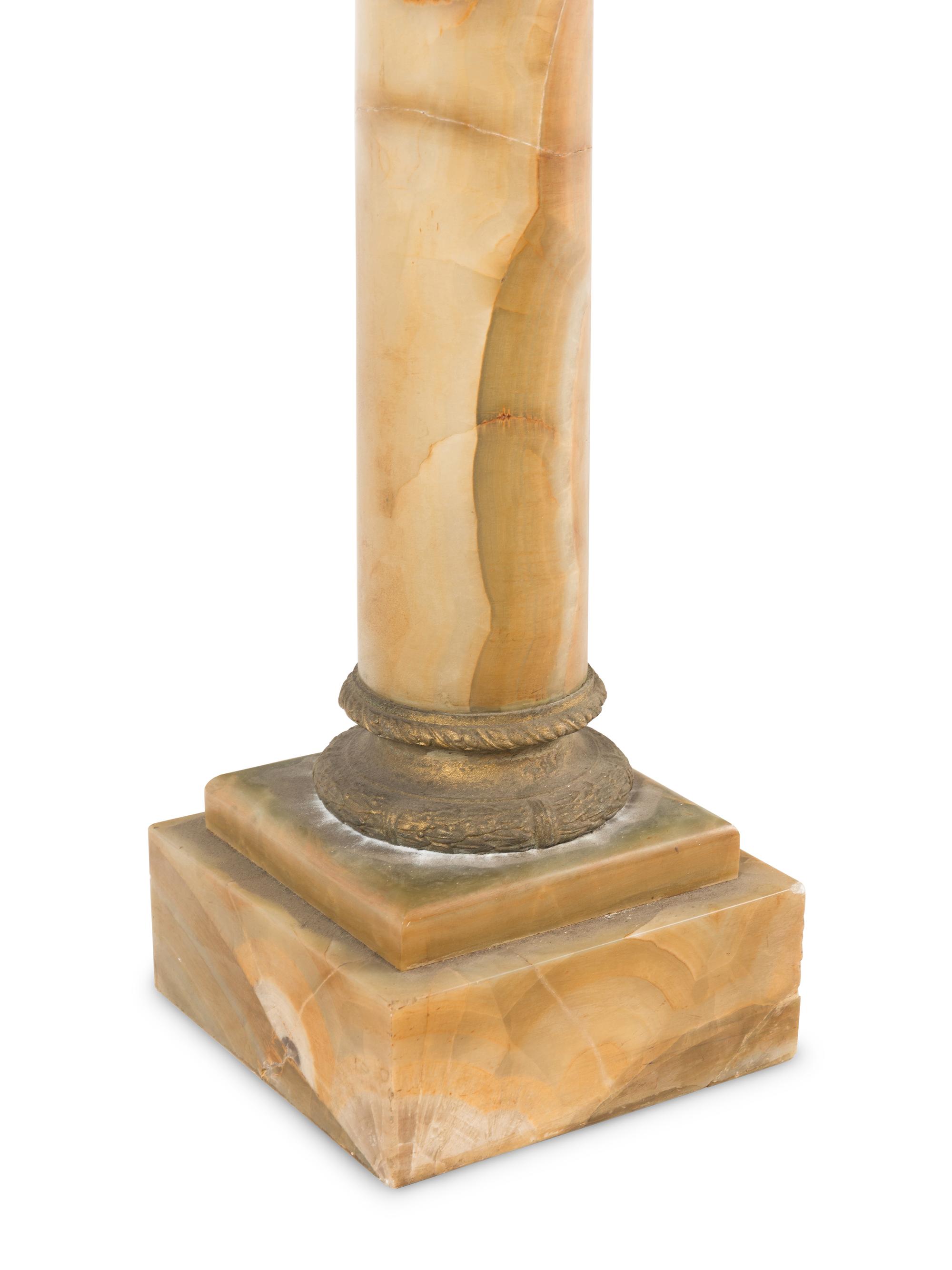 A Neoclassical Style Gilt Metal Mounted Onyx Column Form Pedestal