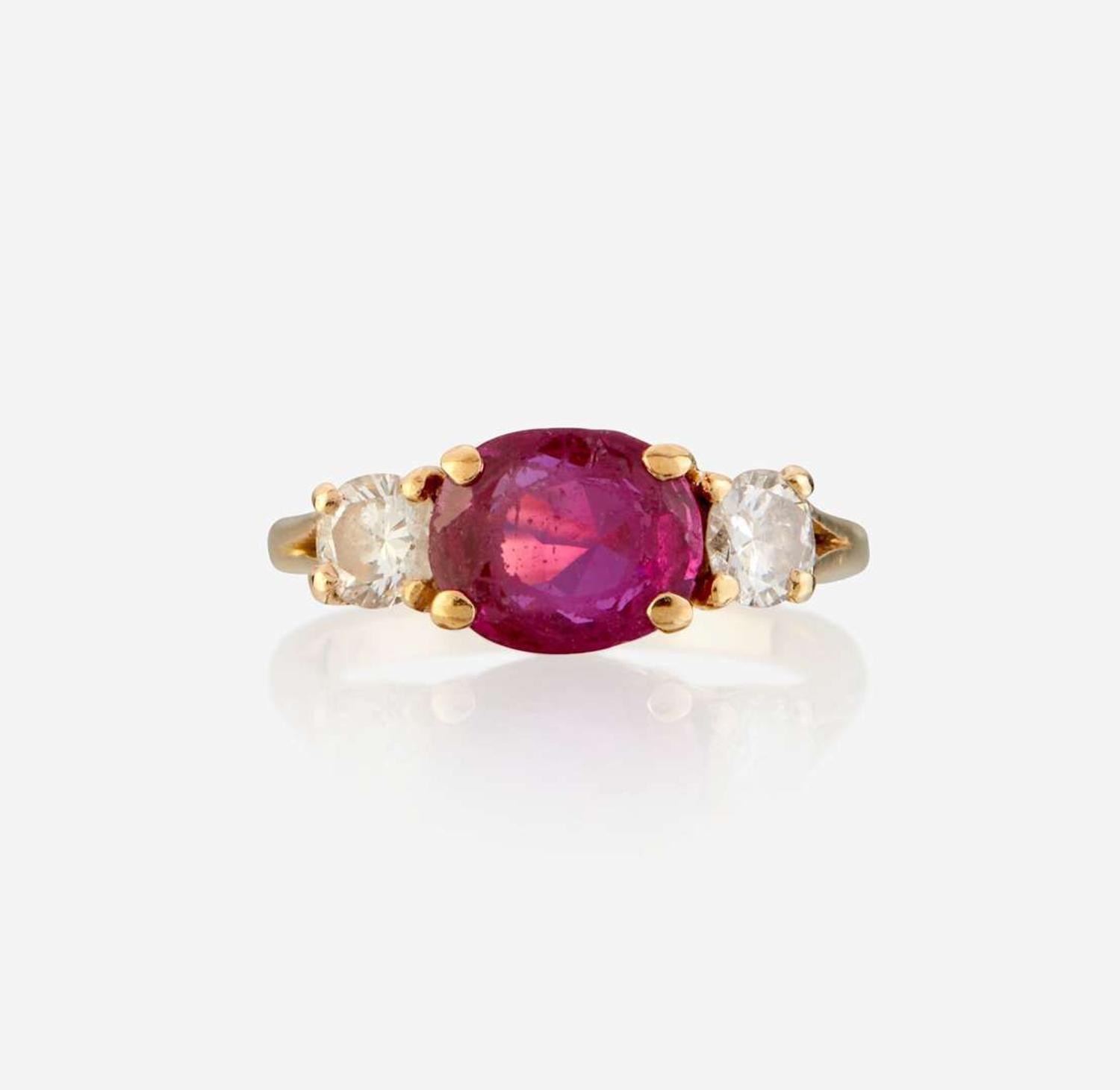 A ruby, diamond, and gold ring