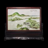 A Chinese Painted Marble 'Landscape' Table Screen, Early 20th Century 民國 擬王翚筆意彩繪山水圖大理石案屏