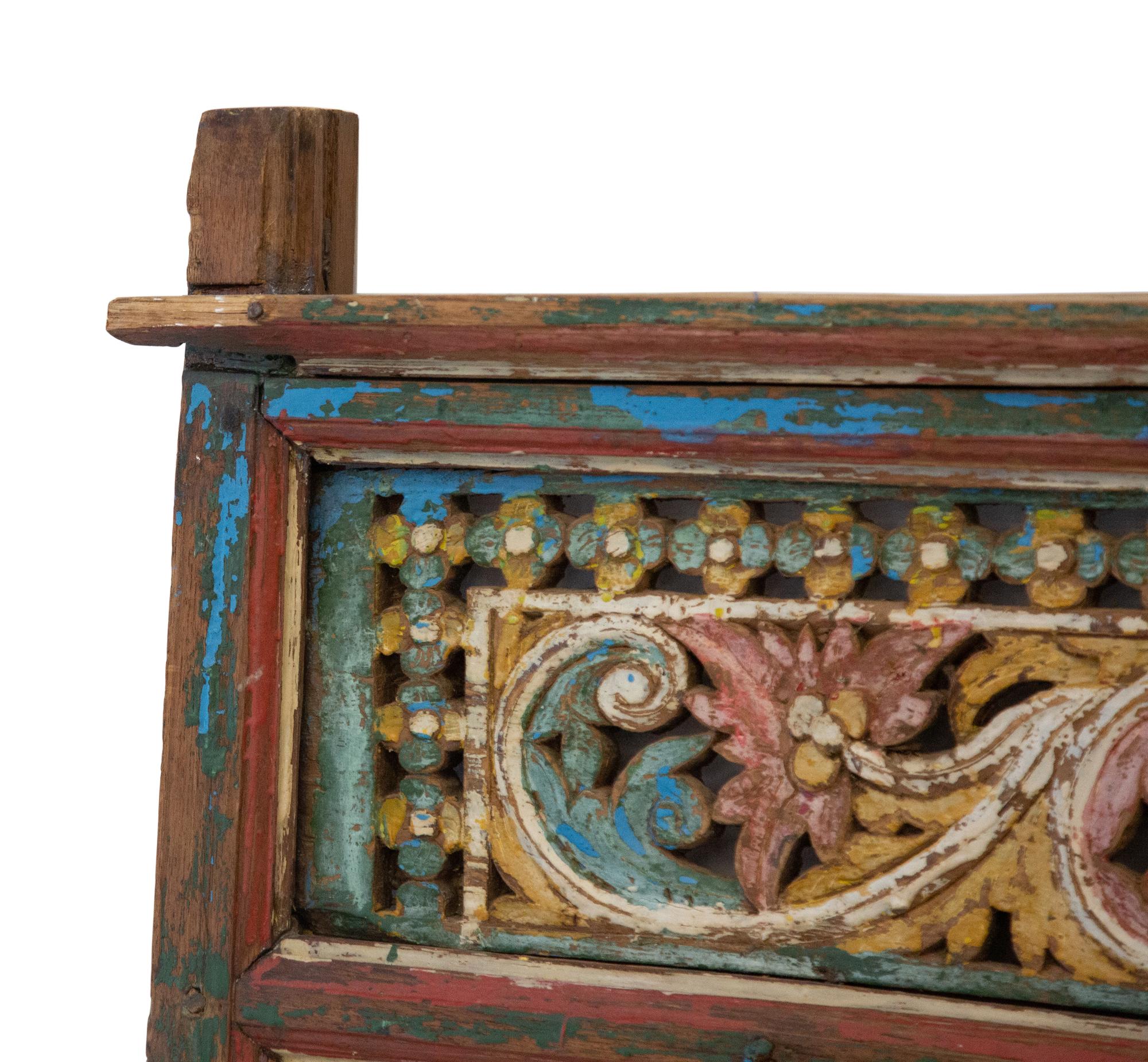 An Indian Carved and Painted Wood Wall Panel — 20th Century