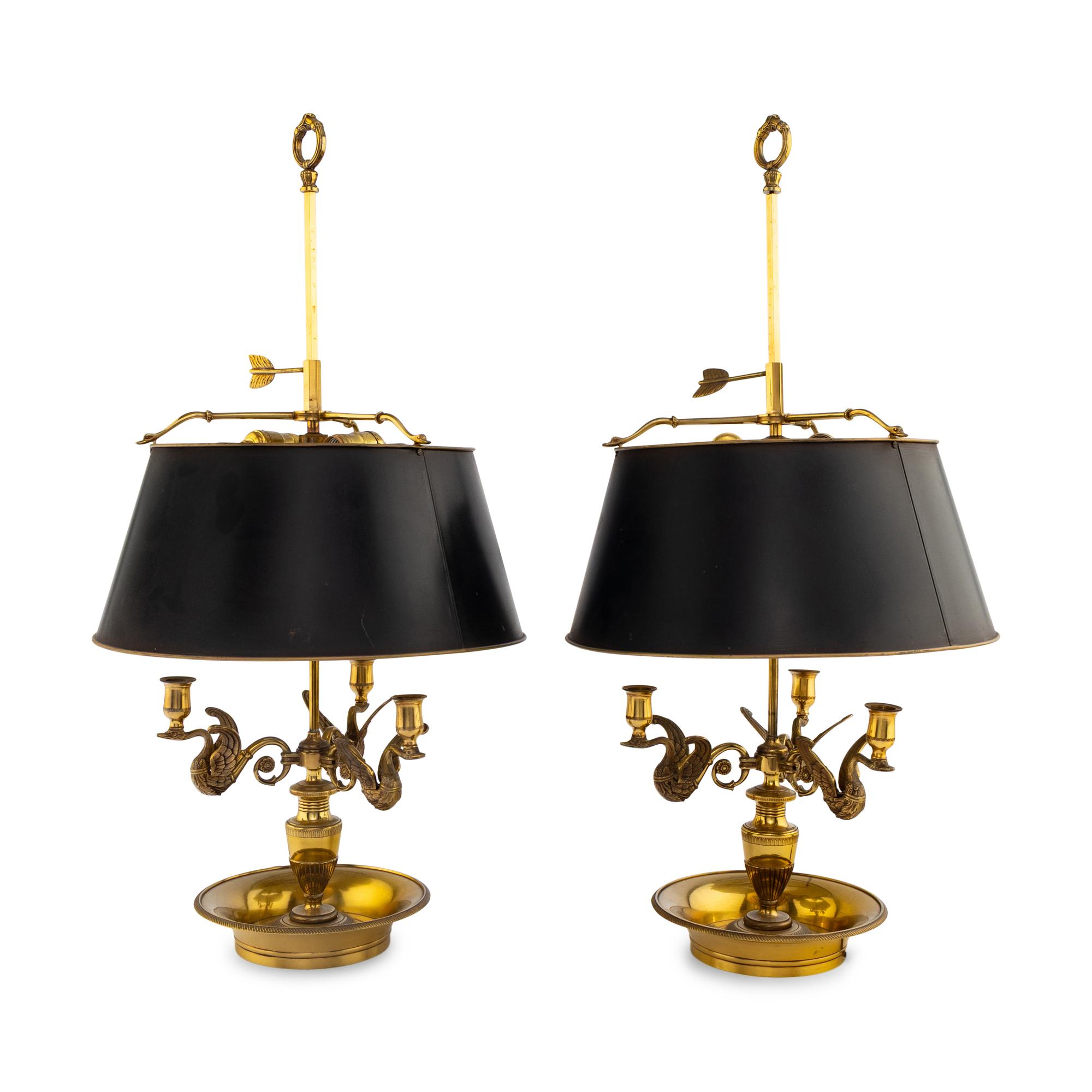 A Pair of Empire Style Brass Bouillotte Lamps