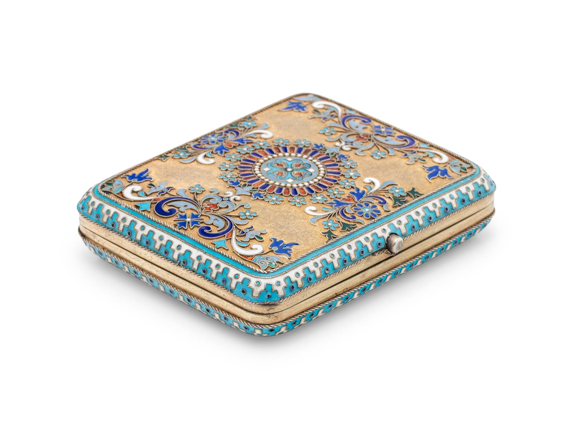 A Russian Silver-Gilt and Enamel Cigarette Case