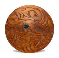 Glass and Wood Spindle Whorl Sculpture