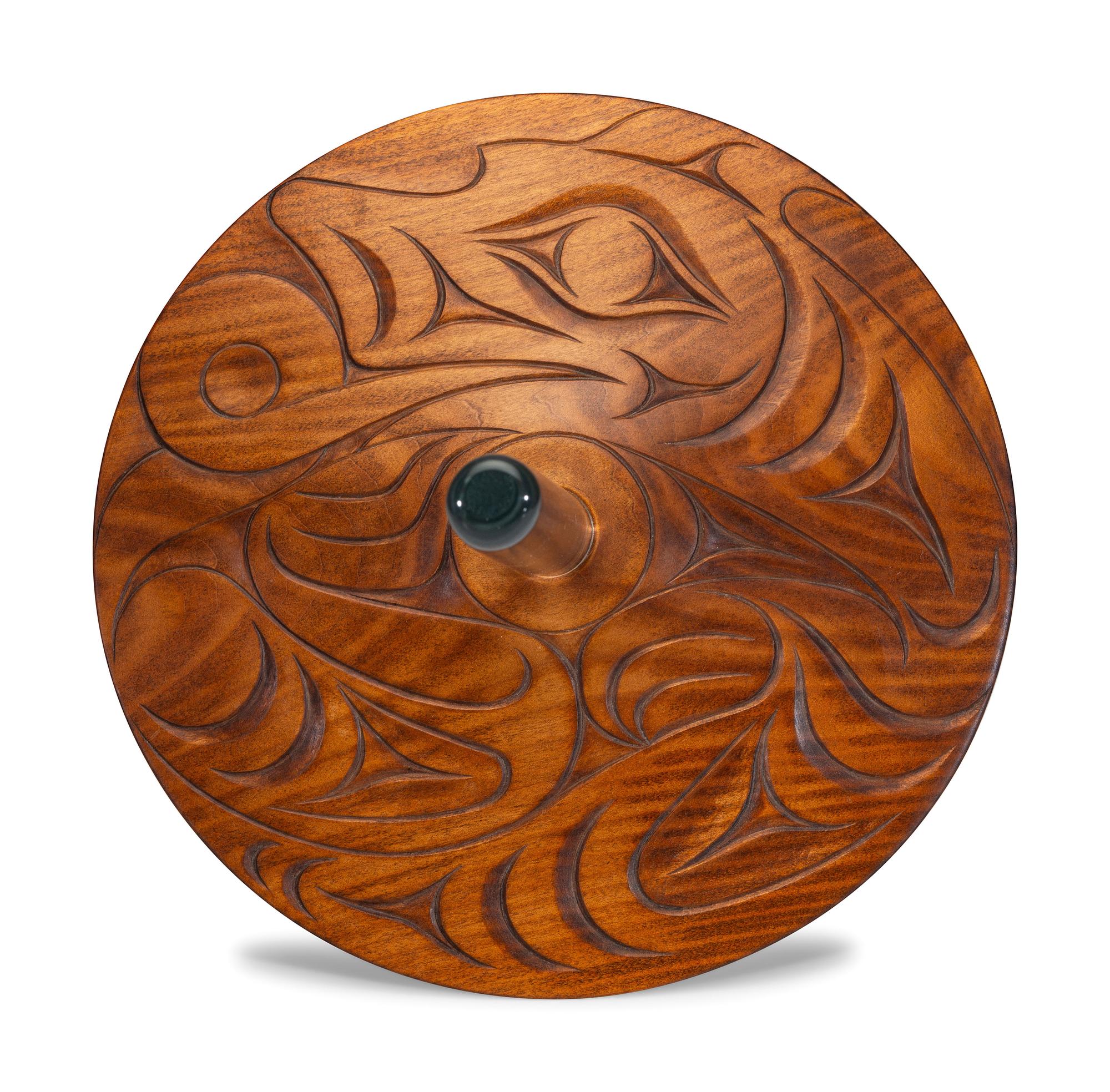Glass and Wood Spindle Whorl Sculpture