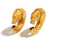 A Pair of Greek Gold Earrings with Female Headed Terminals