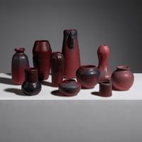 Group of Ten Mulberry Red Pottery Vases