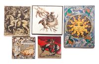 A Collection of Ten Pottery Tiles Largest: 11 1/2 x 8 inches.