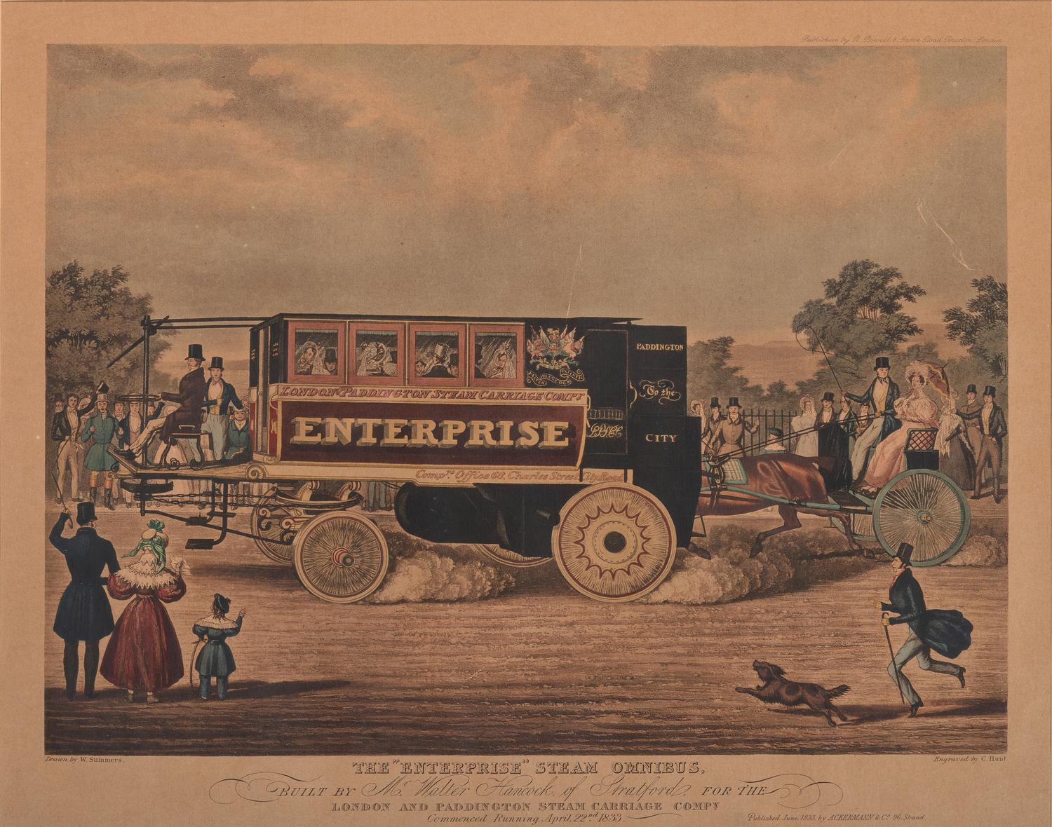 [TRANSPORTATION]. SUMMERS, W., artist. HUNT, C., engraver. ACKERMANN & Co., publisher. The "Enterprise" Steam Omnibus.