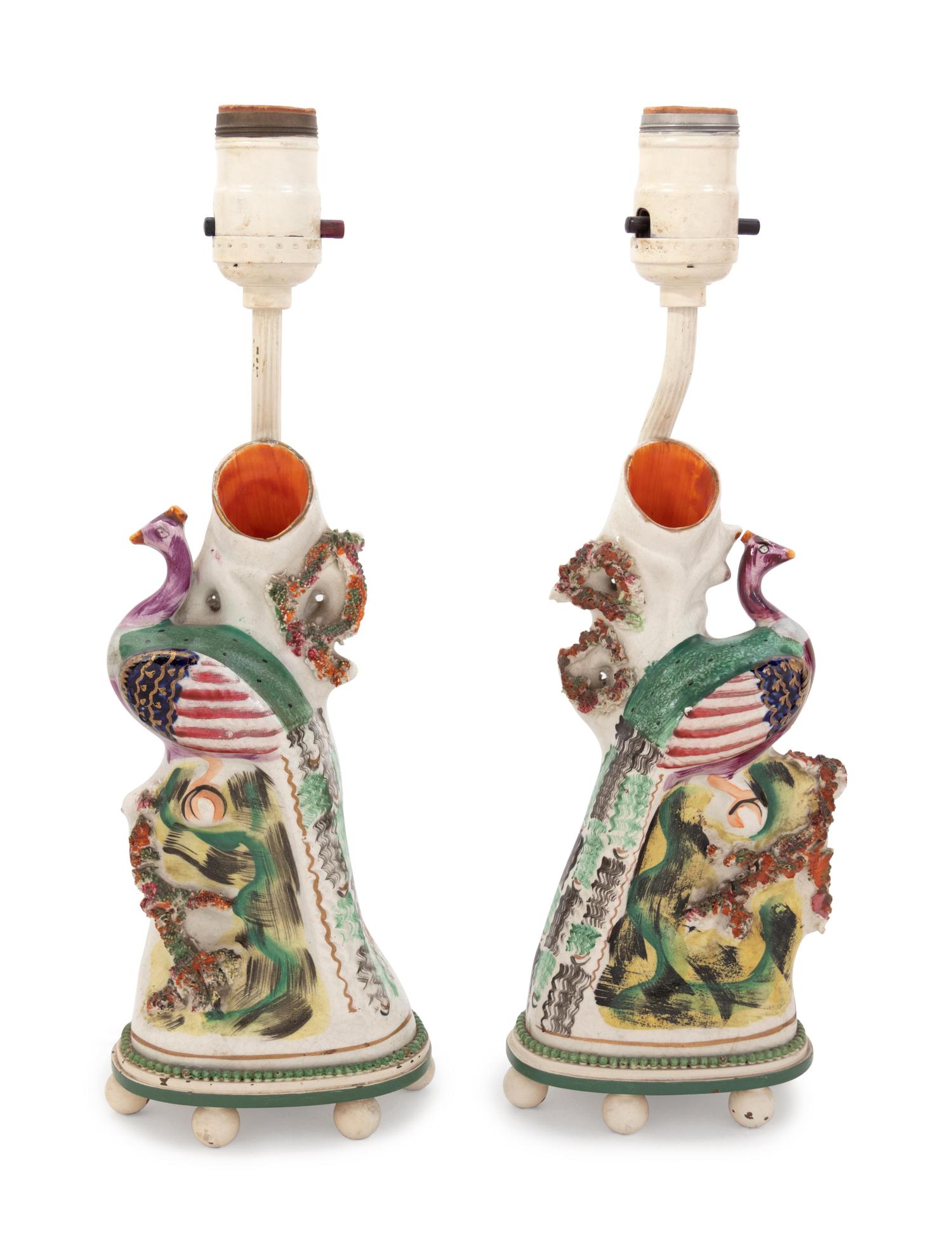 A Pair of Staffordshire Vases Mounted as Lamps