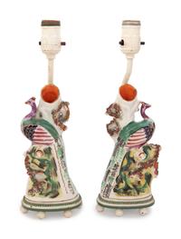 A Pair of Staffordshire Vases Mounted as Lamps