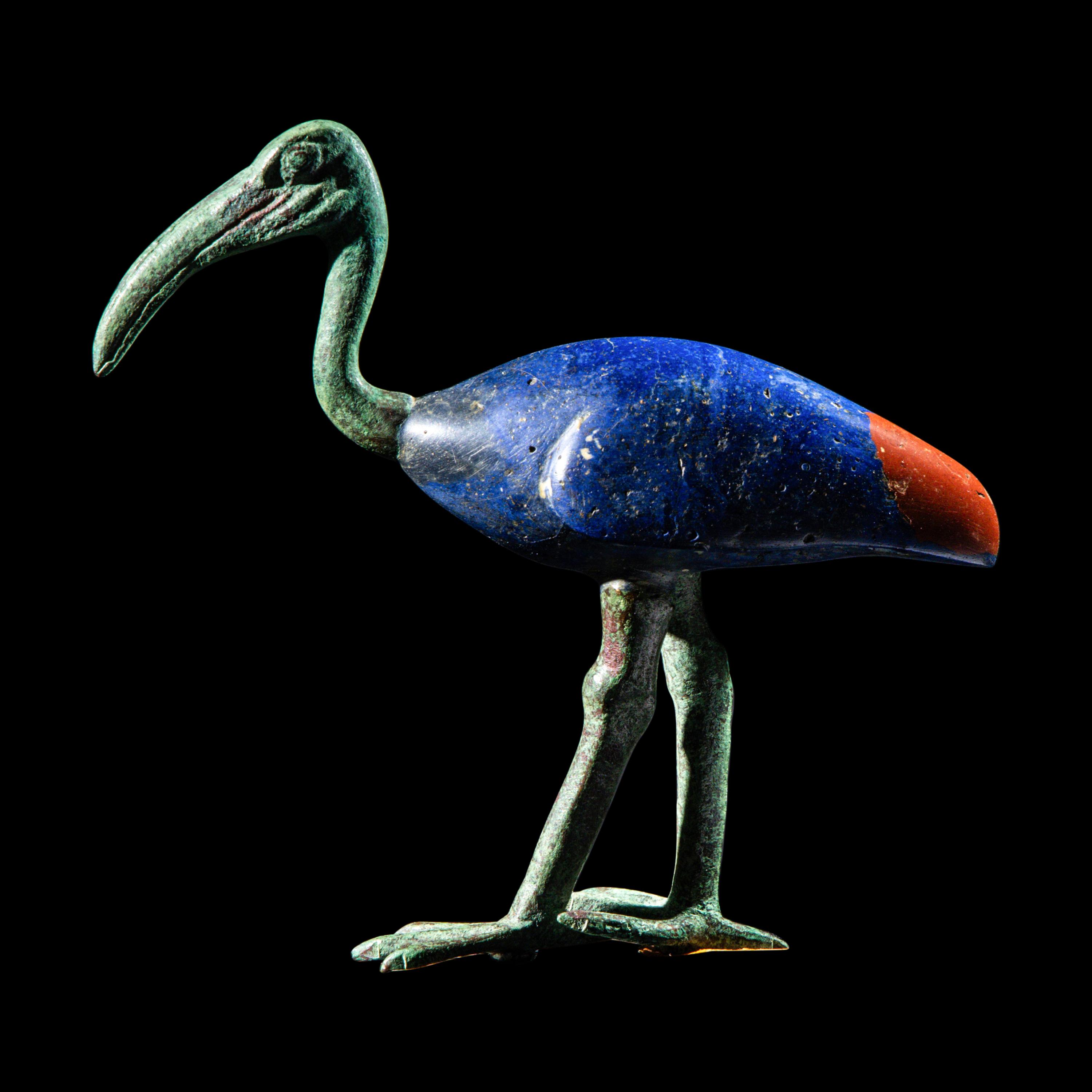 An Egyptian Bronze and Glass Ibis
