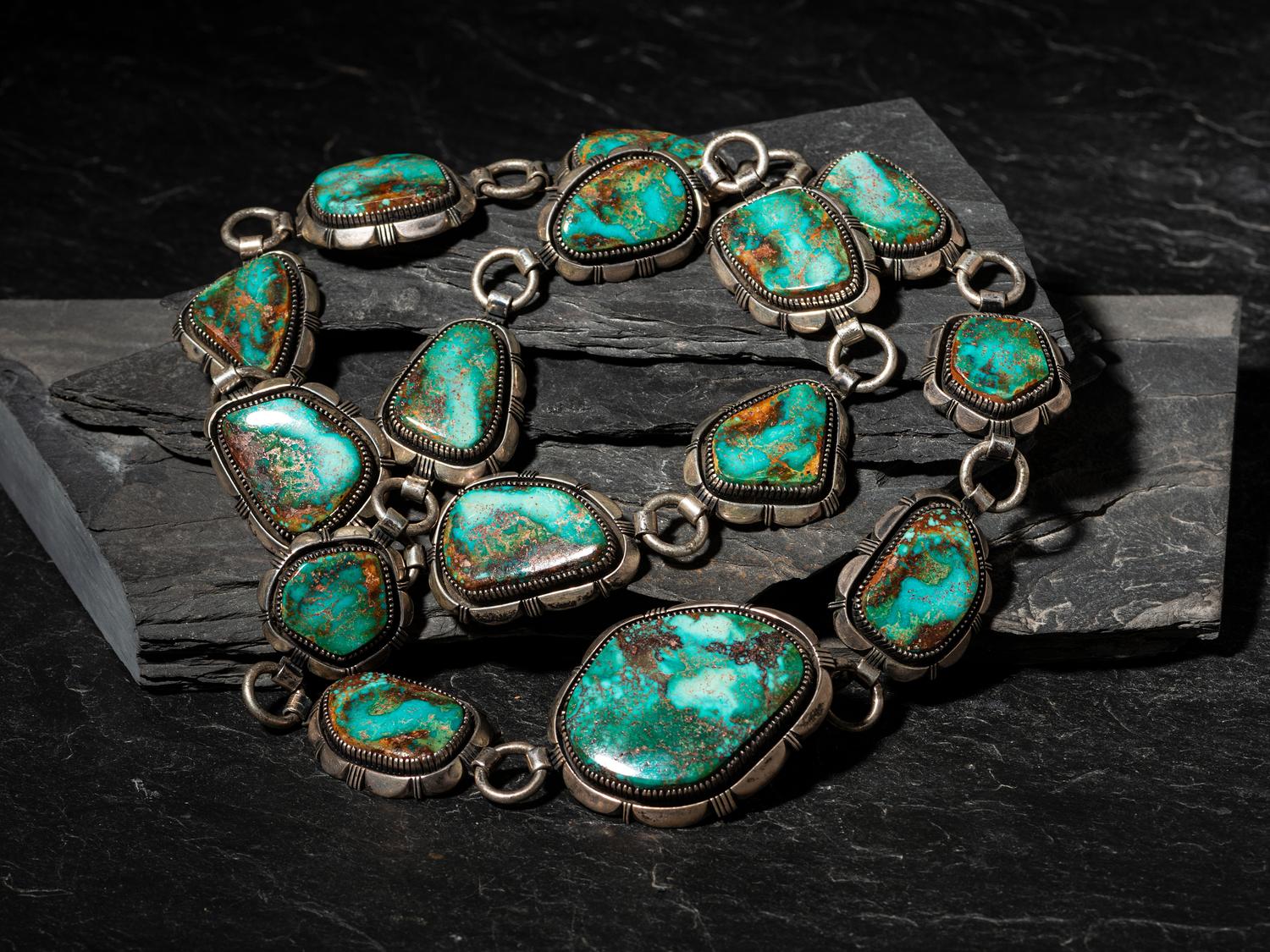 Navajo Sterling Silver and Blue Gem Turquoise Link Concha Belt