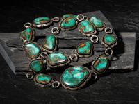 Navajo Sterling Silver and Blue Gem Turquoise Link Concha Belt