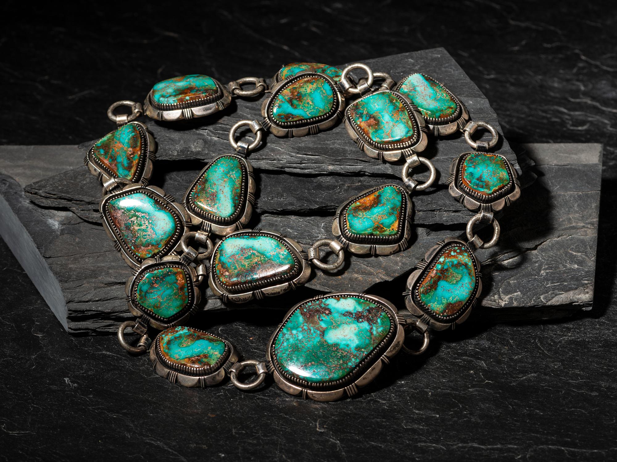 Navajo Sterling Silver and Blue Gem Turquoise Link Concha Belt