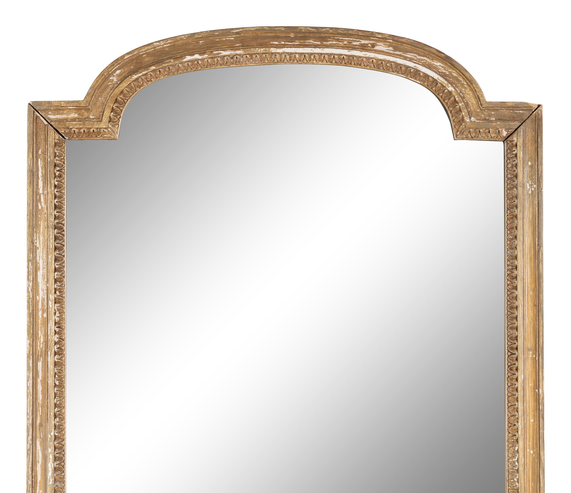 A Louis XVI Style Carved and Gray Painted Pier Mirror