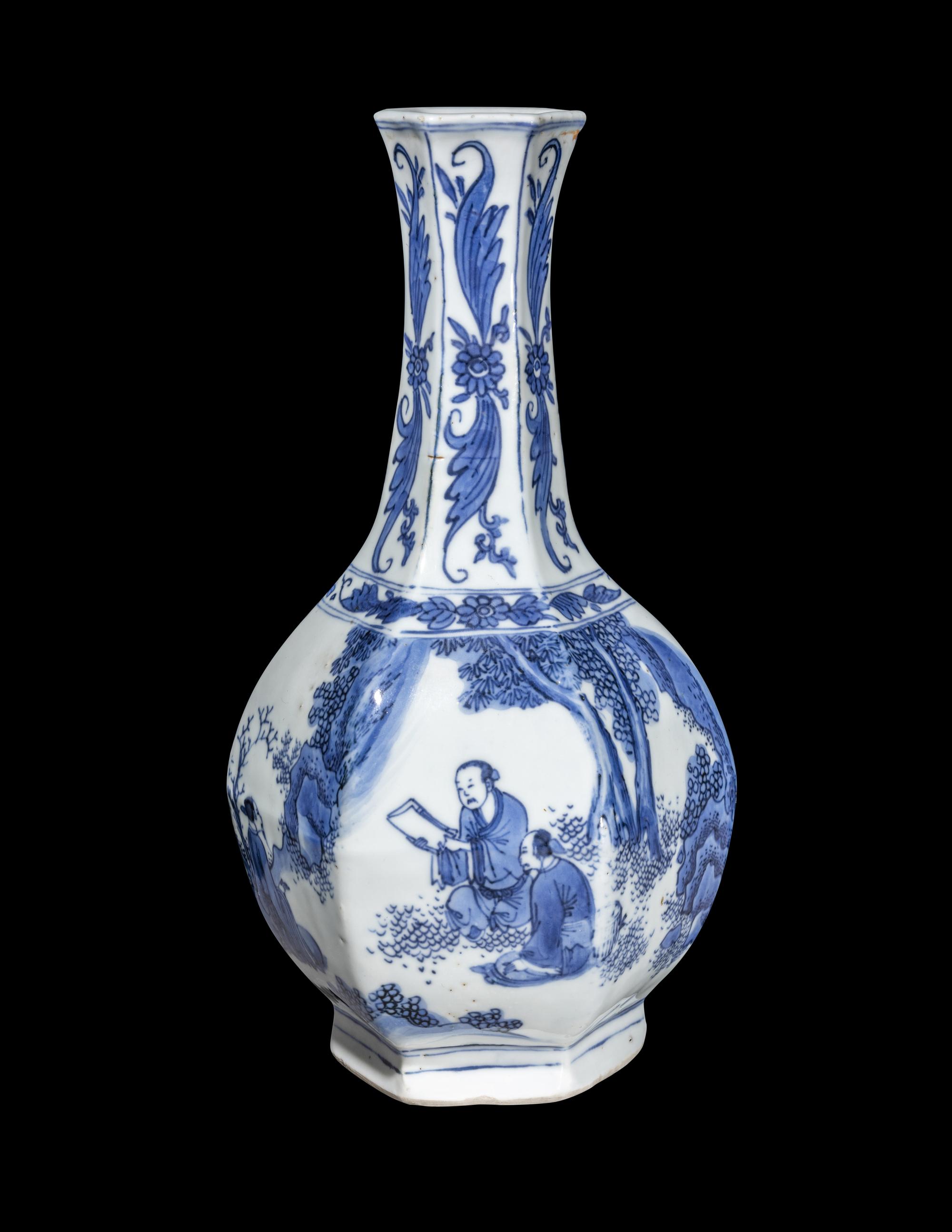 A Chinese Blue and White Porcelain Hexagonal Vase