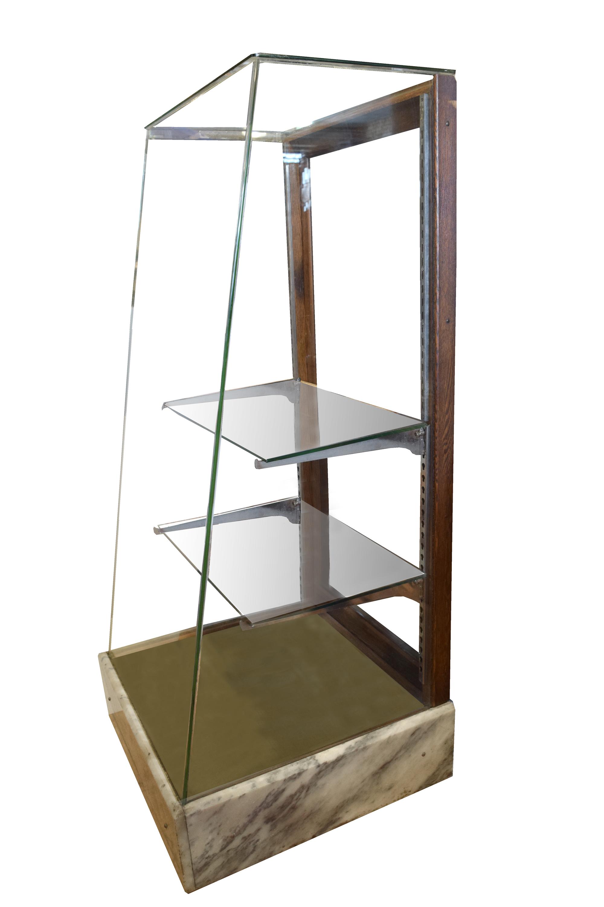 An Oak and Marble Display Case 27" W x 26.5" D x 60" H — United States, circa 1900