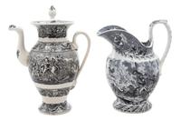 An English Transfer Decorated Coffee Pot and a Pitcher