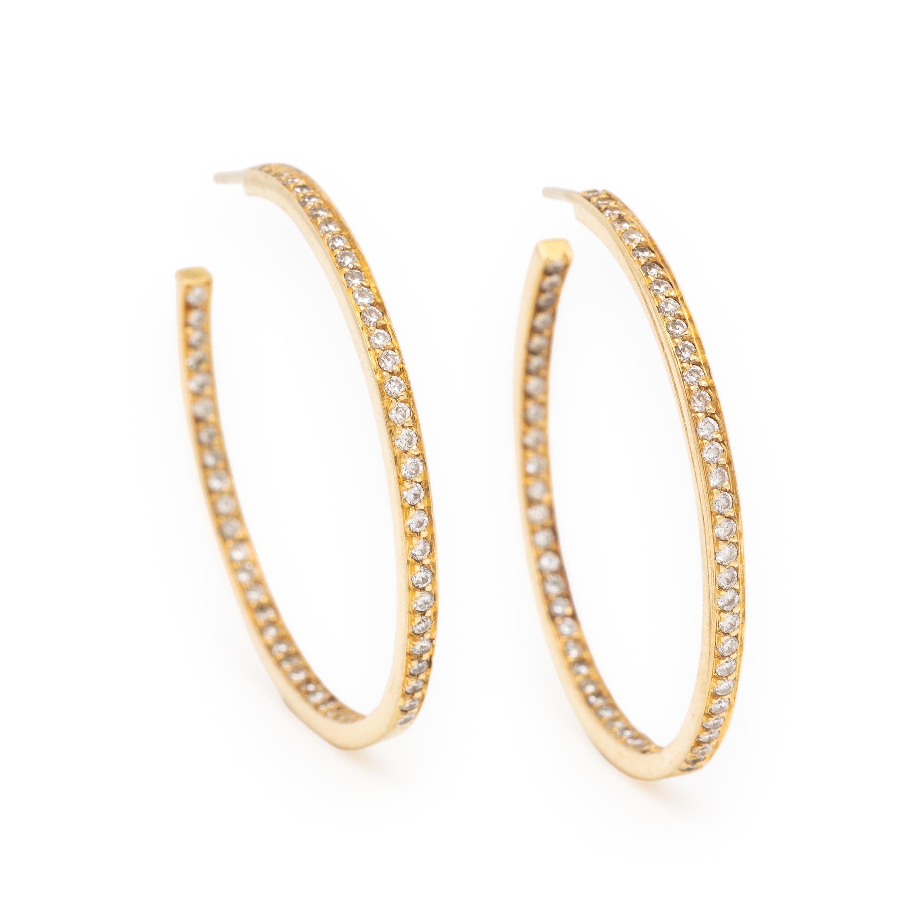 Yellow Gold and Diamond Inside-Out Hoop Earrings