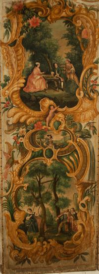 A French Five-Panel Hand Painted Canvas Floor Screen — 18TH CENTURY